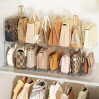 Stackable Bag & Purse Organizer for Closet Shelf Acrylic Shelf Dividers for Closet Organization, Clear Handbag Purse Storage 