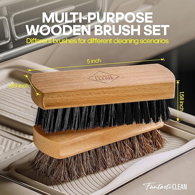 Fantasticlean 9PC Car Detailing Kit，Boars Hair Brush，Horse Hair Bristle，Suede-Coral Cloth，Car Dust Brush，Microfiber Towel & A