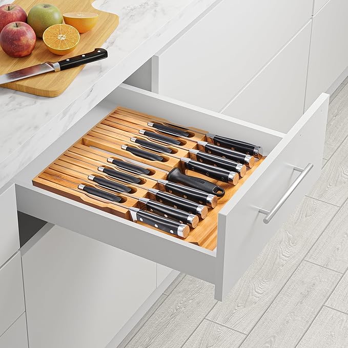 VaeFae Adjustable Bamboo Drawer Dividers and Knife Drawer Organizer Insert Bundle