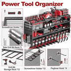 52" W Large Power Tool Organizer Wall Mount -12 Drill Holder for Garage,4 Layer Heavy Duty Power Tool Rack,Tool Organizer Sto