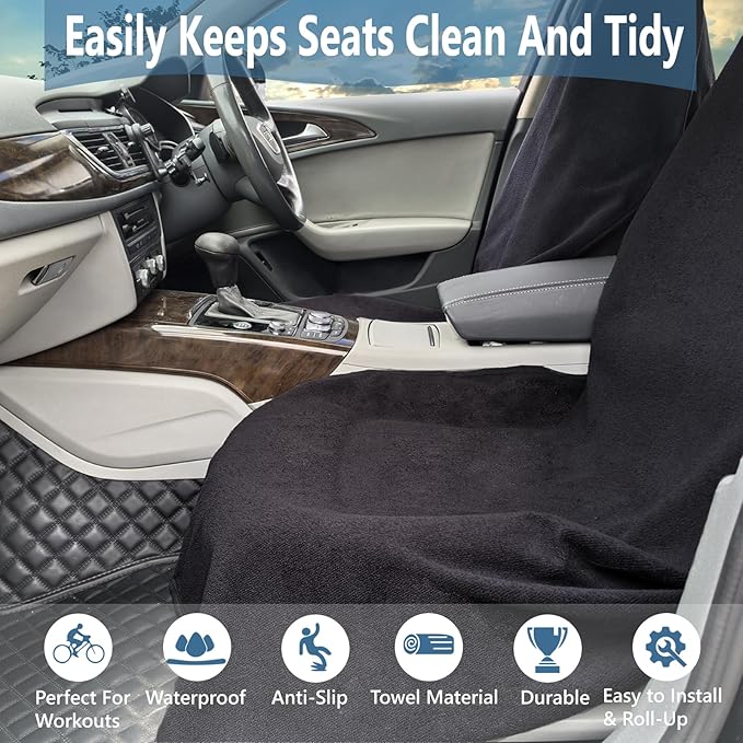 Towel Car Seat Covers - Super Absorbent Front Seat Protectors for Gym, Pets & Travel | Quick-Dry Towel Fabric | Universal Non