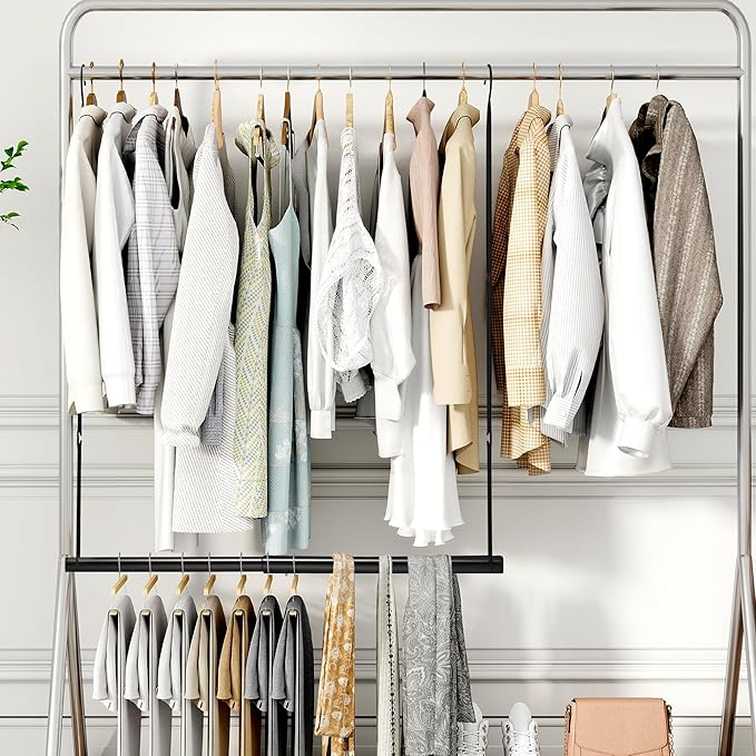 STORAGE MANIAC Hanging Closet Rod, Adjustable Width and Height Closet Hanging Organizer, Space-Saving Clothes Hanging Bar, Cl