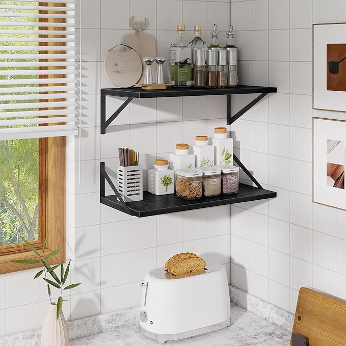Deep Floating Shelves,24" Wx10 D Floating Shelf for Wall Set of 2,Hanging Storage Shelf with Metal Brackets,Wide Display Wall