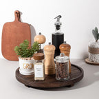Round Decorative Tray Wood Bathroom Counter Organizer Farmhouse Kitchen Decor Wooden Riser for Soap Dish, Perfume, Candle, Sp