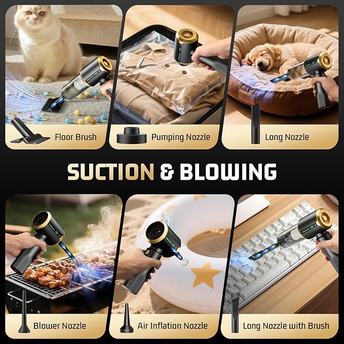 Cordless Car Vacuum Cleaner: Handheld Vacuum with 16000Pa Strong Suction, Brushless Motor & HEPA Filter, 7-in-1 Cleaning Kit,