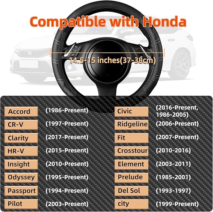 NBTEPEM Customized Auto Car Steering Wheel Cover for Honda Accord, Civic, CR-V, HR-V, Pilot, Microfiber Leather Sport Steerin