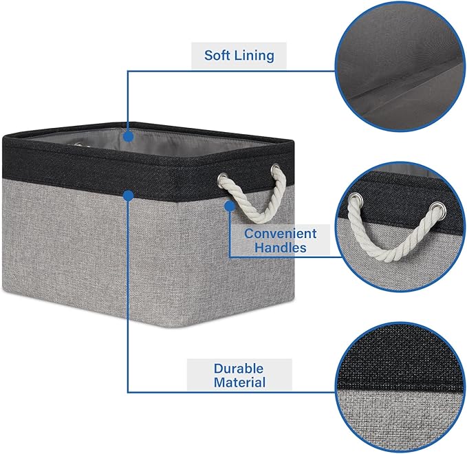 Temary Fabric Storage Baskets 4Pack Storage Bins Decorative Basket for Gift, Clothes Bin with Rope Handle, Rectangle Baskets 