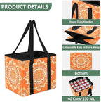 Orange Mandala Reusable Grocery Bags Large Shopping Tote Bag with Reinforced Bottom Board, Water Resistant Foldable Storage B
