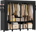Wardrobe Closet, Quick and Easy Assembly, Black Large Capacity Portable Closet with 4 Hanging Rods 8 Storage Shelves and 8 Si