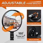 16-Inch Convex Security Corner Mirror - Adjustable Fixing Bracket, Wide Angle, Indoor and Outdoor Use - Ideal for Warehouse, Office, Parking Garage, Alleys, Driveways and Traffic Safety(Black）