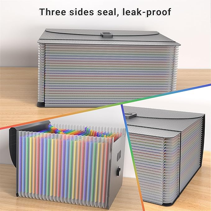 Expanding File Folders,Accordion File Organizer,25 Pockets Expandable File Folder with Plastic Handle,Portable Filing Box,Mon