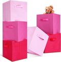 Karenhi 11" x 10. 5" x 10. 5" Pink Storage Cube, 6 Pack Fabric Cube Storage Bins Organizer Box, Collapsible Baskets with Hand