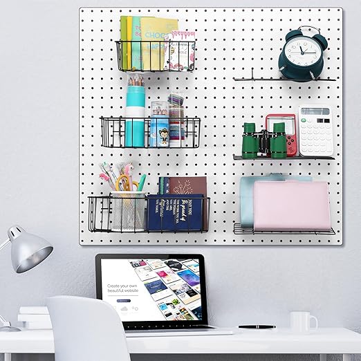 Tioncy 8 Pieces Pegboard Baskets and Shelves Pegboard Bins Wall Organizer Peg Board Racks Wire for Organizing Various Tools A