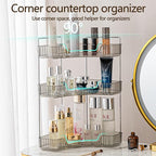 shuang qing 3-Tier Corner Bathroom Counter Organizer – Classic Storage Shelf for Makeup, Perfume & Toiletries, Space-Saving C