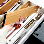 Utoplike Bamboo Drawer Dividers Large, 4'' High Adjustable Kitchen Drawer Organizers for Clothing, Spring Loaded, Works in Ba