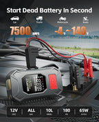 7500A Jump Starter with 180PSI Air Compressor, 24000mAh Car Battery Jump Starter(All Gas/10.0L Diesel), 65W Fast Charge,