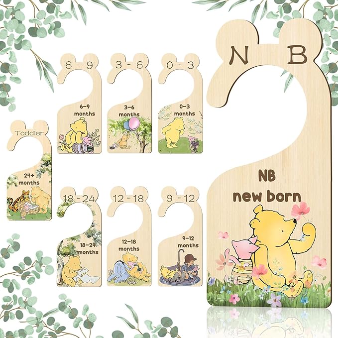 Winnie Wooden Baby Closet Dividers 8 Pcs Double-Sided, Baby Size Closet Dividers, Winnie Baby Stuff Winnie Nursery Decor Baby