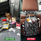 FLOCK THREE Leak-Proof Waterproof Car Trash Bag Foldable Multipurpose Trash bin Container Storage Cute Grocery Organizer Bag for Automotive Front or Back Seat in Cars SUVs and Trucks (Black Cats)