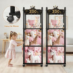 Stuffed Animal Storage Zoo Tower,56In Wooden Large Stuffed Animal Holder Organizer with Wheels,Stuffy Plushies Storage with E