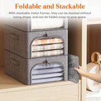Lifewit Clothes Storage Bins with Metal Frame 3 Pack, Fabric Stackable Storage Bags with Lids, Zipper, Foldable Clost Organiz