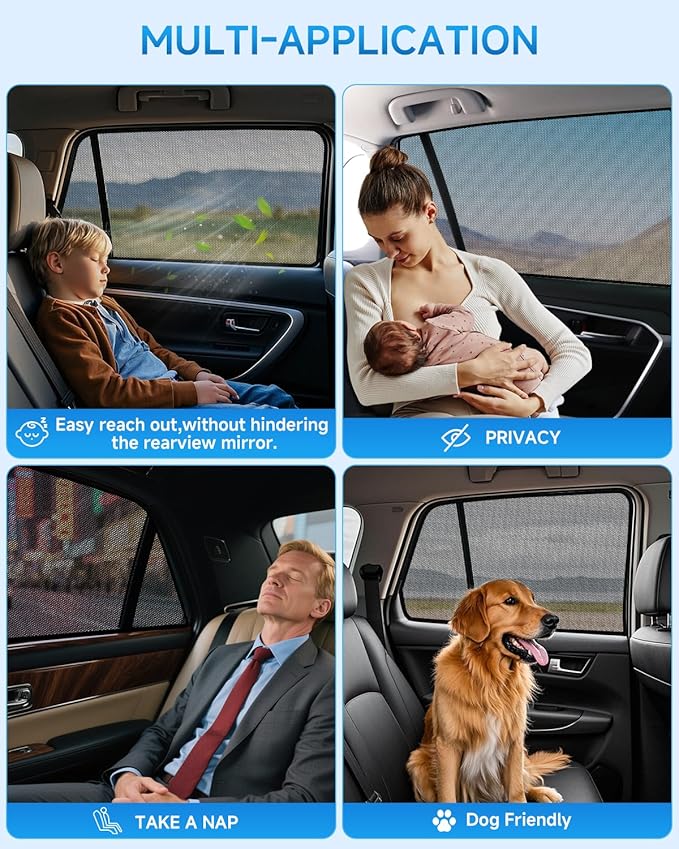Car Window Shades for Toyota 4 Runner(2011-2023), 2-Pack Rear Window Sun Shades for Baby – Breathable Mesh, UV & Heat Blocker, Privacy Protection for Camping, Travel, Sleep & Nursing