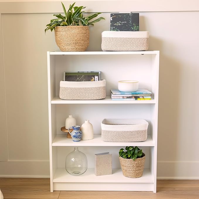 NaturalCozy 13.5”x8.5”x5.5” Storage Baskets for Shelves 3 Pack | Cotton Rope Woven Small Baskets for Organizing | Small Stora