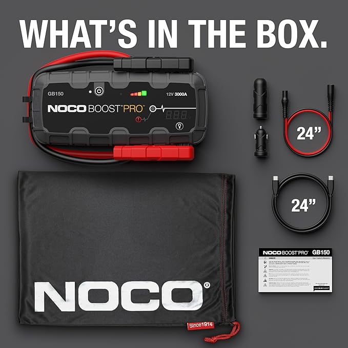 NOCO Boost GB150: 3000A UltraSafe Jump Starter - 12V Lithium Battery Booster Pack, Portable Jump Box, Power Bank & Jumper