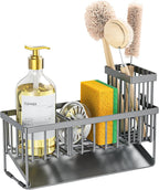 Cisily Sink Caddy Organzier with High Brush Holder, Sponge Holder for Sink, 304 Rustproof Stainless, Kitchen Countertop Soap 