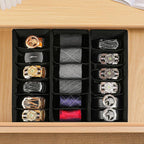 3 Pack Fabric Belt Organizer with 6 Grids per Organizer, Foldable Drawer Organizers for Closet and Drawer, Belt and Tie Holde