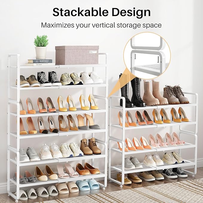 SNTD Shoe Rack - Expandable Shoe Organizer for Closet, Adjustable Metal Shoe Shelf Storage, Stackable Long Shoe Stand Holder 