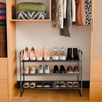 SUFAUY 3-Tier Shoe Rack, Closet Metal 33" Wide Shoe Rack Organizer Heavy Duty, Stackable, Black