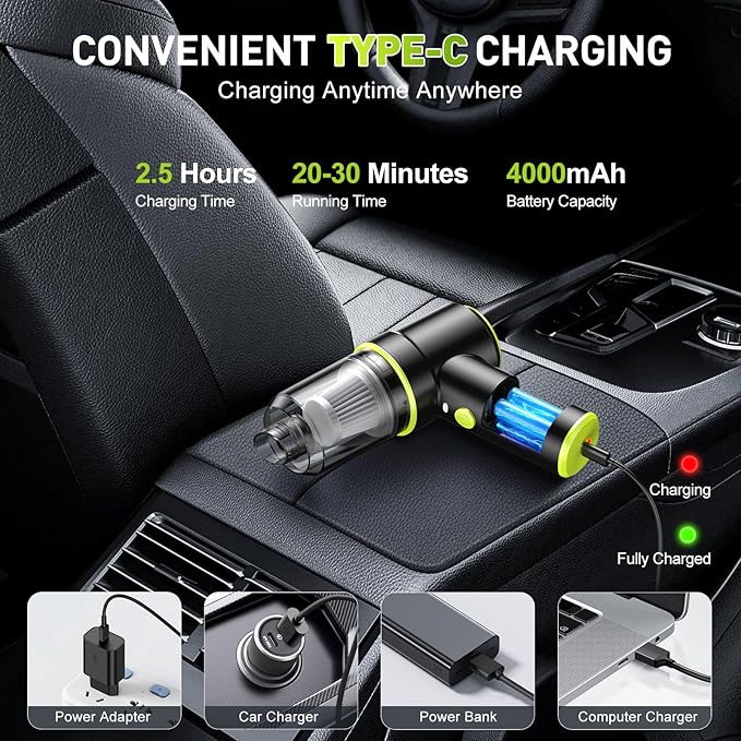 KMM Handheld Car Vacuum Cleaner, 9000PA Vacuum Cleaner & Air Duster, 120W High Power Vacuum Portable Cordless, Hand Held Vacu