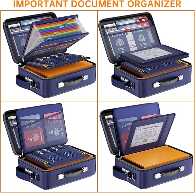 DocSafe Fireproof Document Box with Lock, Hard Case File Organizer with Accordion File Folder, Fireproof Water Resistant Safe