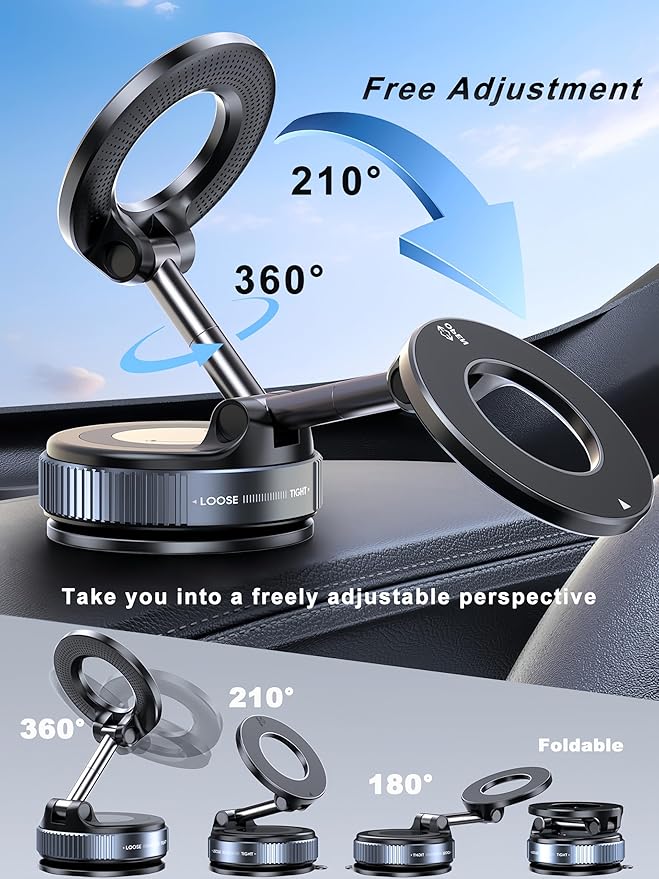Upgraded 360° Nano Gel Vacuum Magnetic Phone Holder, Car Phone Holder for Magsafe[108+LBS Strongest Suction & 3000gf Strongest Magnetic], Car Phone Mount for Car/for iPhone 17 Pro Max White