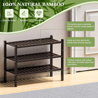 ROMGUAR CRAFT 3 Tier (Thick) Bamboo Shoe Rack for Closet Free Standing Wood Shoe Shelf for Entryway Small Space Stackable 27"