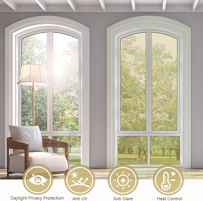 KESPEN Window Film One Way Reflective Daytime Privacy Heat Blocking Anti UV Mirror Window Tint for Home and Office, Gold-Silver, 35.4 Inch X 6.5 Feet