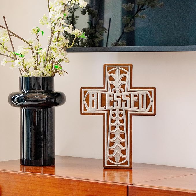 Wall Wooden Cross Christians Spiritual Religious Gifts With Hook on Hanging Wall Or Table With Blessed For Church Home Room D