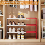 3-Tier Expandable White Shoe Rack Organizer for Closet, Stackable Shoe Racks Storage Shelf, Small Metal Wood Combination Shoe