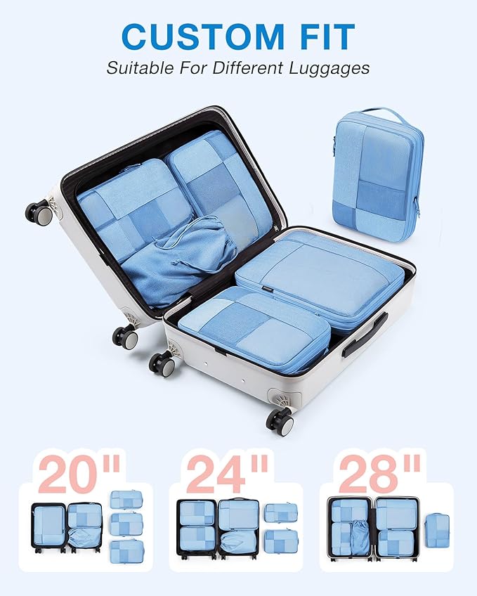 BAGSMART Compression Packing Cubes for Travel, 6 Set Packing Cubes for Carry on Suitcases, Compression Travel Cubes & Suitcas