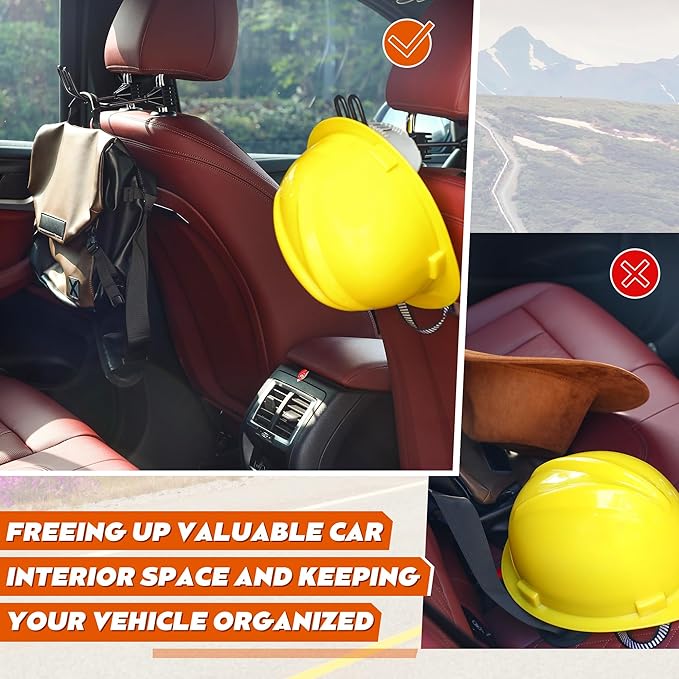 Feekoon 2 Pcs Hard Hat Holder for Truck, Hard Hat Accessories for Truck SUV Car Seat to Keep Cap Shape, Car Seat Back Organizers for Clothes Cowboy Caps Patent Pending (Black)