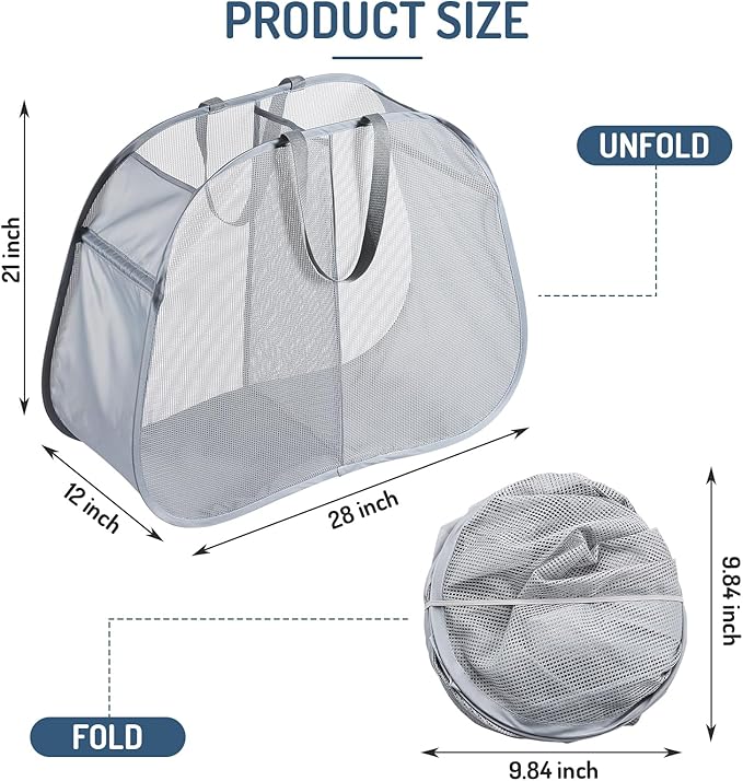 Seiritex Mesh Popup Laundry Hamper 2 Compartment, Collapsible Laundry Sorter Basket Foldable Hamper for Clothes, College Dorm
