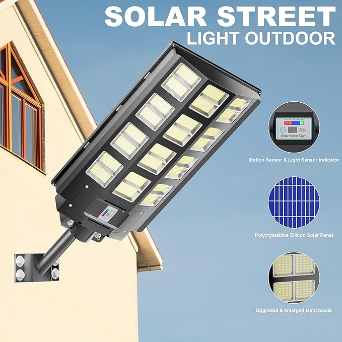 Loyoele 9000W Solar Street Lights Outdoor 240000 Lumens Solar Flood Light with Remote Control & Motion Sensor, Waterproof IP66 Dusk to Dawn Solar Power Lights for Garden,Yard, Path, Parking Lot 1-Pack