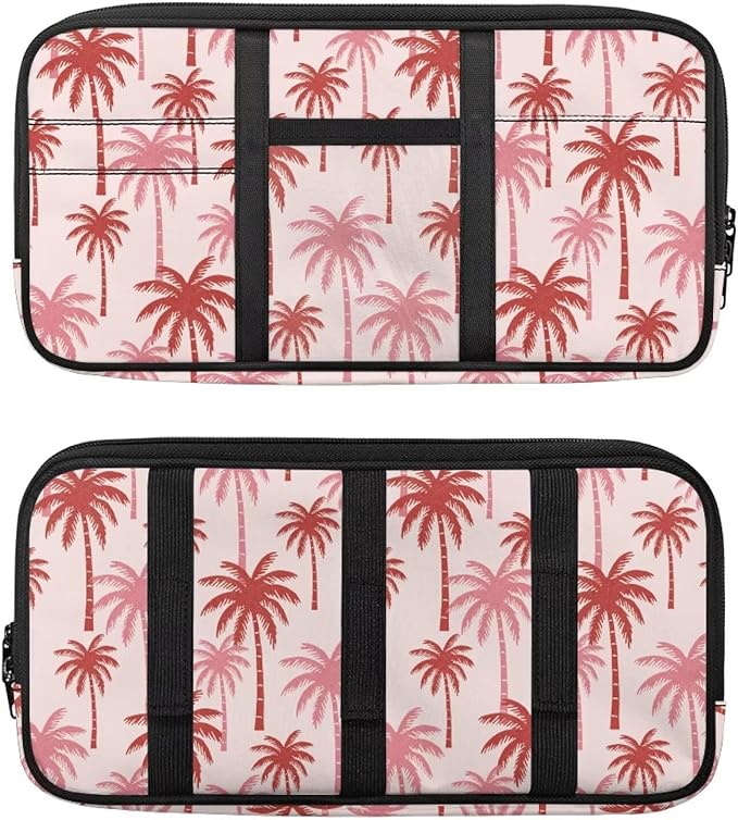 Pink Palm Tree Car Sun Visor Organizer with Multi-Pocket Car Sun Visor Storage Bag Easy to Store Keep Tidy Universal for SUV Truck Van