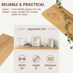 Elm Floating Shelves for Wall Decor, Rustic Solid Wood Shevles Wall Mounted with Invisible Bracket for Living Room Bathroom B