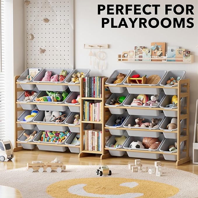 SpaceAid Large Toy Storage Organizer with 24 Bins and 3 Shelves, Toy Organizers Storage Bookshelf, Kids Bin Shelf Box Bookcas