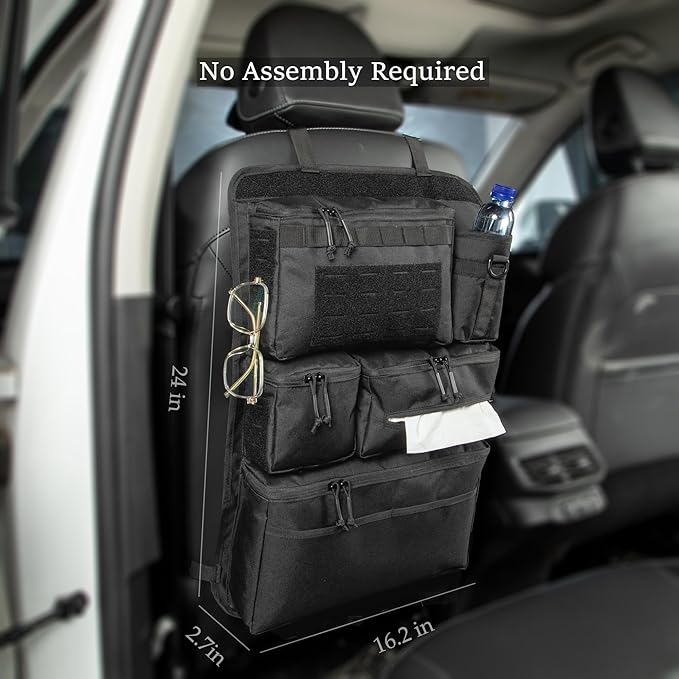 6 Pack Tactical Molle Car Seat Back Organizer - Tactical Vehicle Panel Organizer with 5 Detachable Molle Pouch,US Flag Patch