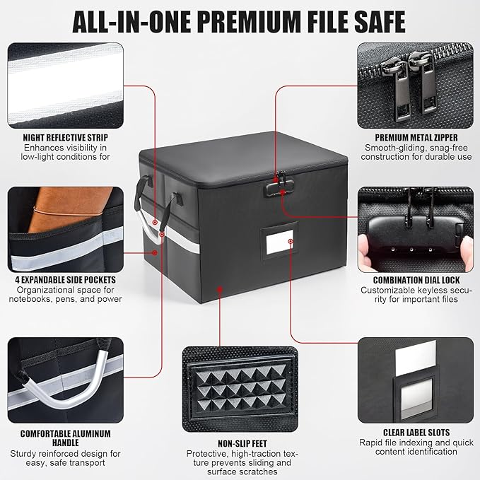 6200°F Upgraded Fireproof Document Box with 10-Layer Heat Decay Structure for Letter Legal Folders Home Office and Business T