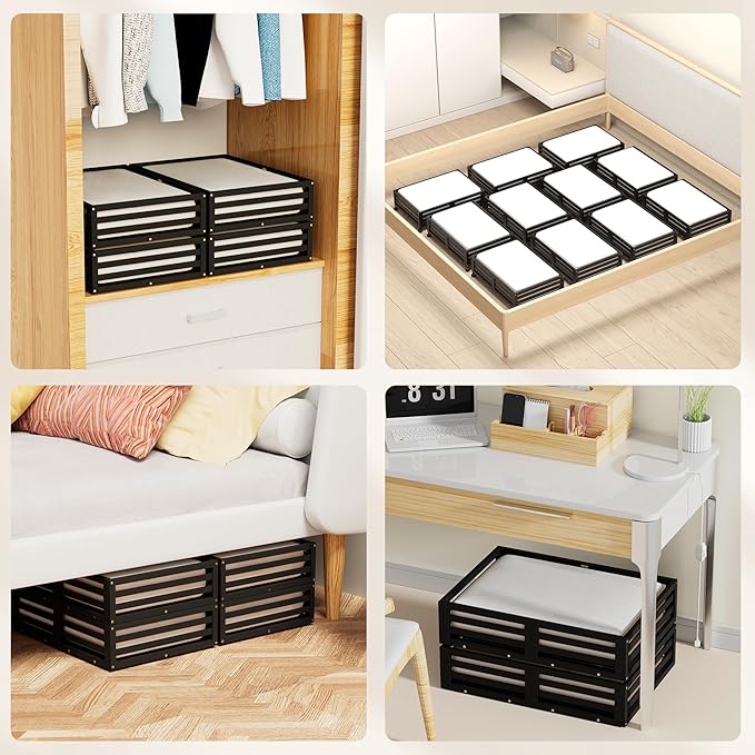 Wisuce Bamboo Under Bed Storage Containers- Underbed Organizer with Wheels with Large Dust Bag,Sturdy Wood Rolling Under the 