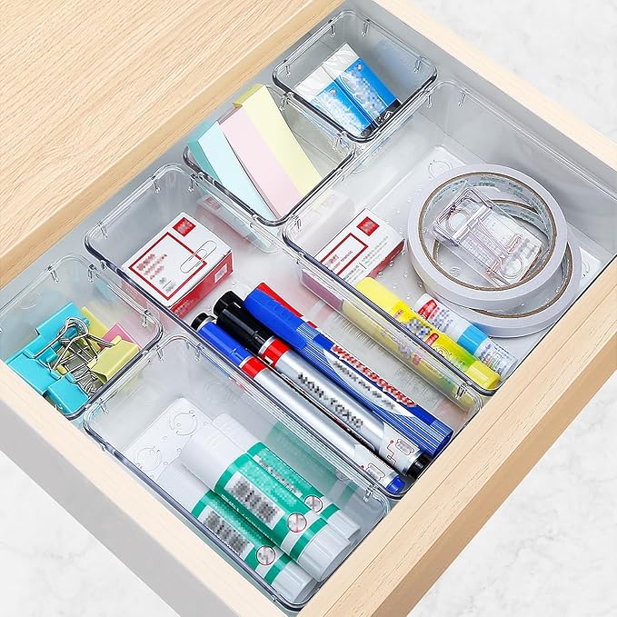 StorMiracle 23 PCS Drawer Organizer Set, 5 Varied Size Bathroom and kitchen Drawer cabinet organizer Trays, Clear Storage Bin