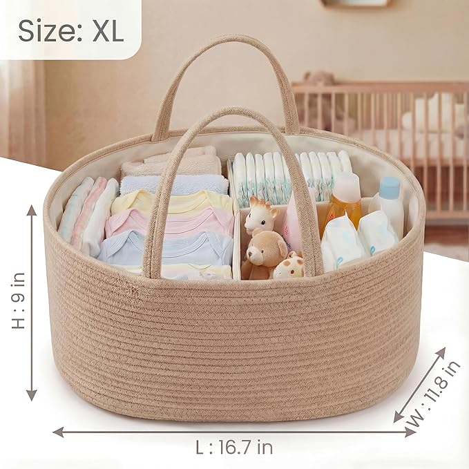 luxury little Diaper Caddy Organizer, Large Cotton Rope Nursery Baby Basket, Changing Table Organizer for Baby Diaper Storage